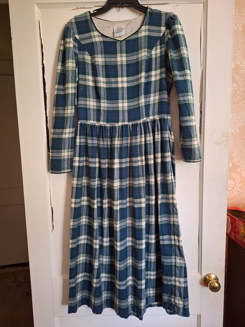 1980s Vintage Laura Ashley Wool & Cotton Plaid Midi Dress Pockets Side Zip Sz 12